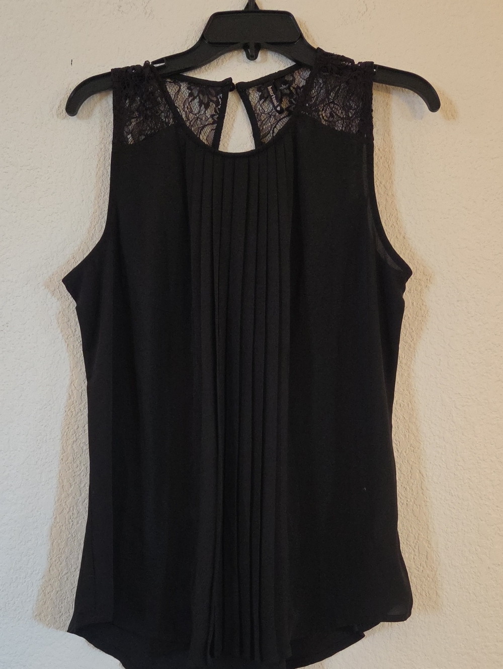 HeartSoul Black Lace Yoke Pleated Sleeveless Top